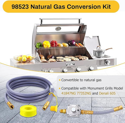 97352 98523 Natural Gas Conversion Kit Compatible with Monument Grills Model 41847NG 77352NG & Denali 605,Convert Your Grill from Propane to Natural Gas,10 Ft 1/2" ID Natural Gas Hose
