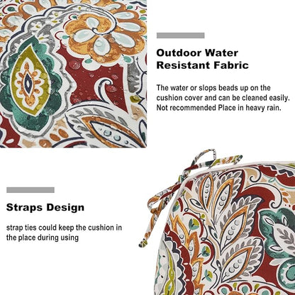 DYTXIII Set of 4 Outdoor Chair Cushions with Ties,Water Repellent Patio Chair Pads 17"x 16" for Outdoor Furniture,Round Corner Seat Cushions for Garden Yard Kitchen Paisley Chilli