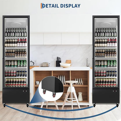 IDEALHOUSE Commercial Merchandiser Refrigerator, 13.4 Cu.Ft, Glass Door, Beverage Cooler, 5 Adjustable Shelves, Bar Fridge, Commercial Display, Large Capacity, Black, For Restaurant, Store, Bar