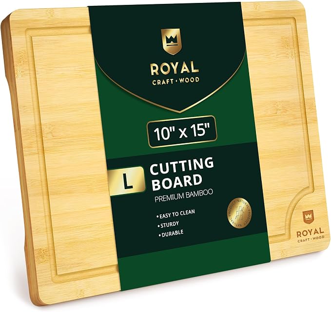 ROYAL CRAFT WOOD Bamboo Cutting Board with Juice Groove - Kitchen Chopping Board for Meat Cheese and Vegetables, Heavy Duty Serving Tray