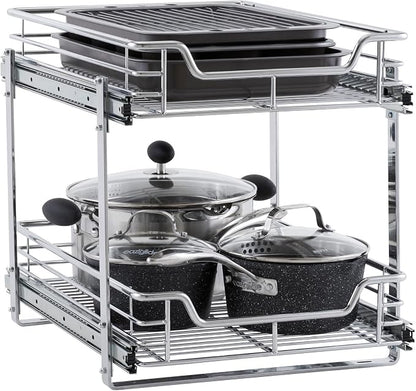 Household Essentials Chrome-Plated Steel Dual-Tier Slide-Out Organizer