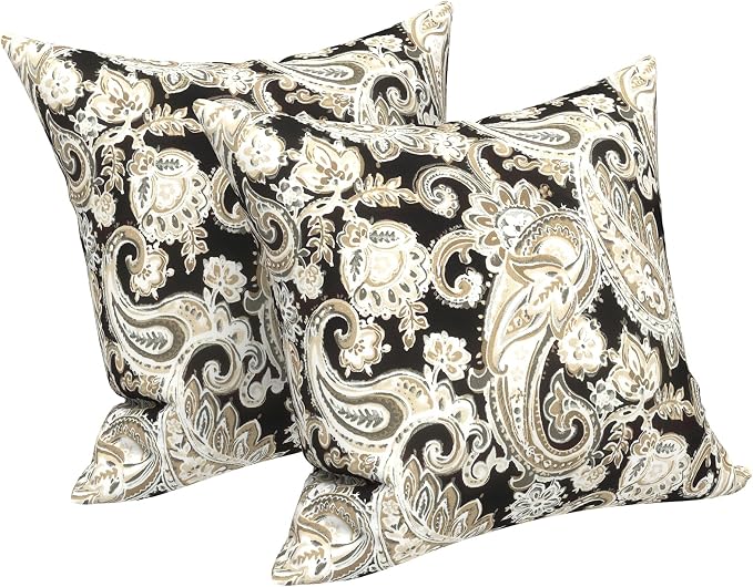 LVTXIII Outdoor Pillow Covers 20x20 Inch, 2 Pack Large Square Throw Pillow Cases, Fade-Resistant Cushion Covers for Patio Furniture Sofa, Garden Porch, Paisley Black