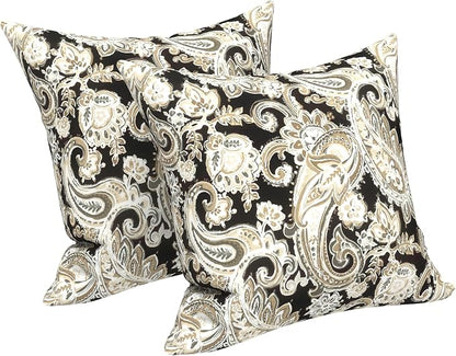 LVTXIII Outdoor Pillow Covers 20x20 Inch, 2 Pack Large Square Throw Pillow Cases, Fade-Resistant Cushion Covers for Patio Furniture Sofa, Garden Porch, Paisley Black