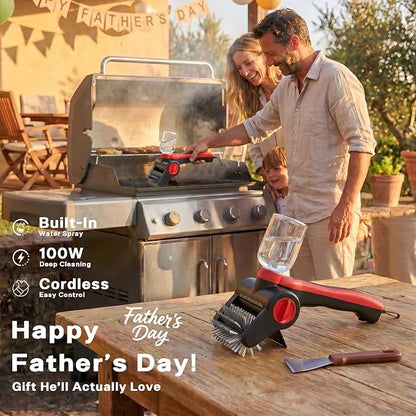 Electric Grill Brush with Water Spray System, Cordless BBQ Grill Cleaner, Rechargeable Power Scrubber for Gas, Charcoal & Pellet Grills, IPX8 Waterproof Grill Cleaning Brush with Scraper & Case
