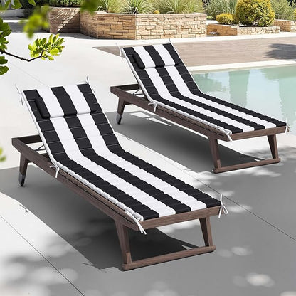 Crestlive Products Chaise Lounge Cushion Outdoor Set of 2, Foldable Waterproof Pool Lounge Chair Cushions with Straps, Lounger Cushions for Outdoor Furnitur, 71''Lx21''W (Black Stripe)