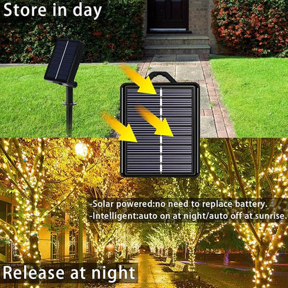 Solar Christmas String Lights, Warm White 200Led Outdoor Waterproof | 2 Pack Total 400LED 144Ft 8 Modes Timer, IP44 Outside Fairy Lights for Tree, Garden, Patio, Lawn, Party, Yard Decorations