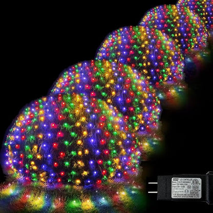 Pooqla Colorful Net Lights, 28x 5ft Christmas Lights Outdoor Clear Wire | 510 LED Large Net Mesh Lights Plug in, 8 Modes Waterproof Connectable Bushes Lights for Christmas Hedge Yard Decor