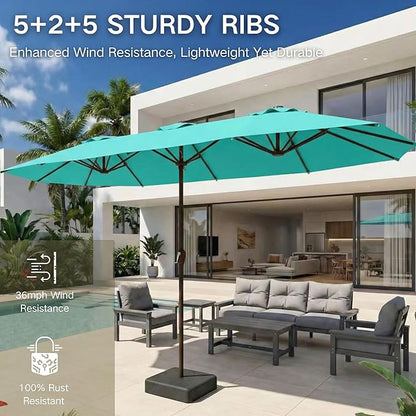 Kingdura 13ft Large Patio Umbrella with Base Included, Double-Sided Rectangle Outdoor Table Umbrella with 12 Reinforced Ribs, Crank Lift for Market Pool Deck Backyard, Tiffany blue