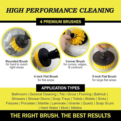 Drillbrush Electric Nylon Drill Brush Attachment Set for Bathroom Cleaning | Power Scrubber Brush Kit for Bathtub, Shower & Tile - Grout Cleaner Kit - All-Purpose Household Cleaning Brushes for Drill