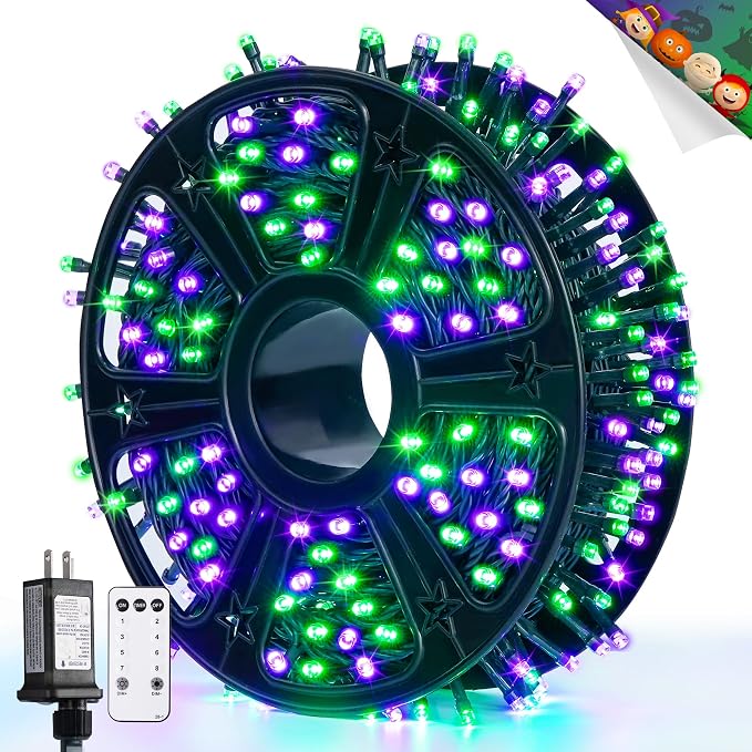 JMEXSUSS 400 LED Purple and Green Halloween Lights | 132ft Remote Control Halloween String Lights Plug in, Christmas Lights Indoor Outdoor for Yard Tree Porch Halloween Decor