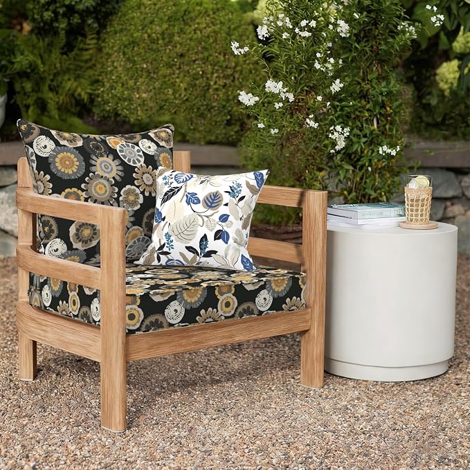 DYTXIII Outdoor Deep Seat Cushion Set, Water Repellent 24"x24" Patio Thick Cushions Replacement with Seat & Back Pillow for Patio Sofa, Wicker Chair, Couch - Black Yellow Crosby