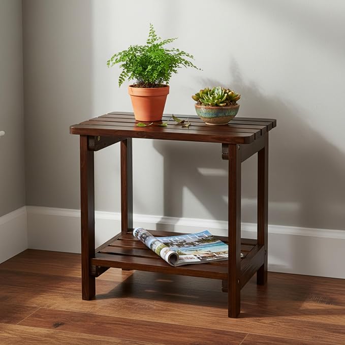 Shine Company Providence Rectangular Solid Wood Table, Outdoor Adirondack Small Patio Table – Burnt Brown