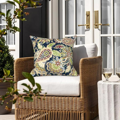 LVTXIII 2 Pack Outdoor Pillow Covers ONLY 18x18 Inch, Water-Repellent Square Decorative Cushion Covers for Patio Furniture, Garden, Sofa, Paisley Bloom