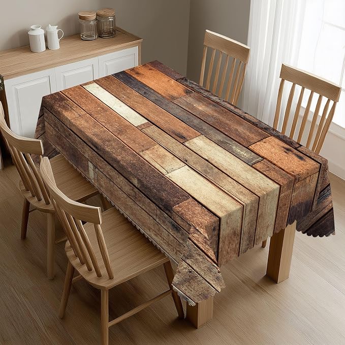 Wooden Print Rustic Rectangular Tablecloth, Old Wood Plank Table Cloth Washable Tablecloths Decorative Table Cover for Kitchen, Dining, or Parties 54x72 Inches