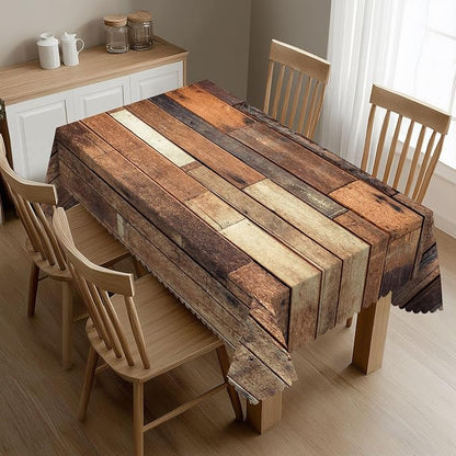 Wooden Print Rustic Rectangular Tablecloth, Old Wood Plank Table Cloth Washable Tablecloths Decorative Table Cover for Kitchen, Dining, or Parties 54x72 Inches