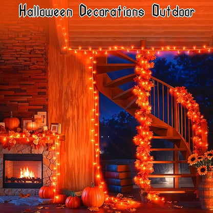 Orange Lights for Halloween Battery Operated with Timer Waterproof Total 100LED 33ft for Halloween Decorations 16.4Ft*2, 50LED*2 Outdoor Indoor for Halloween Decor
