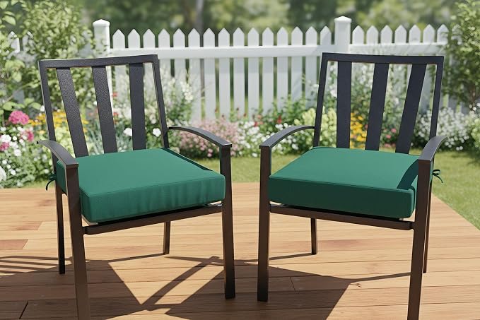 Magpie Fabrics Indoor Outdoor Cushion Cover Replacement 2 Pack, NO Insert! Water Repellent Slipcover with Ties Decor for Patio Garden Chair Sofa Bench Wicker(Dark Green, 22x20x4 Inch)