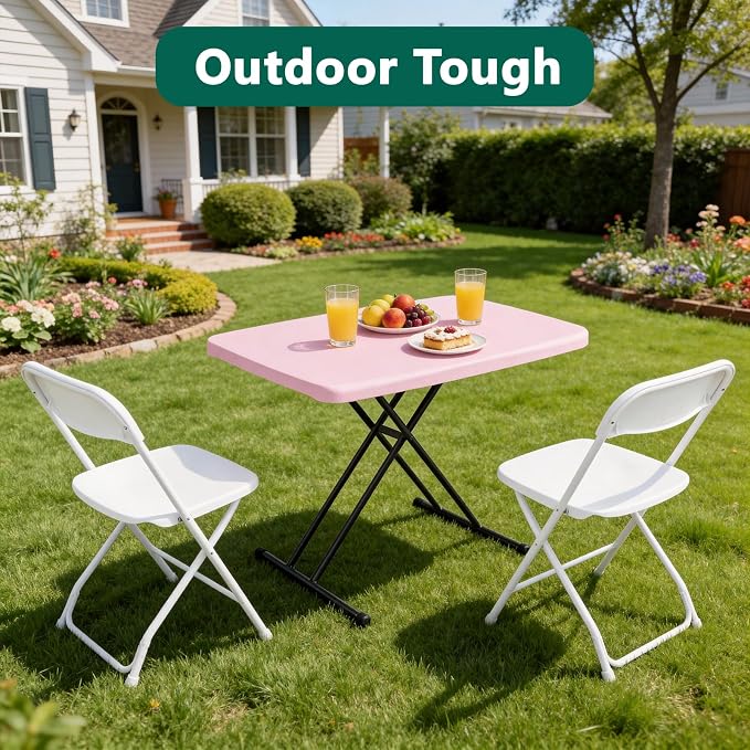 30in Folding Table, Portable Picnic Table with Adjustable Height, Foldable TV Tray Table & Laptop Desk for Small Spaces, Patio, Camping, BBQ, No Assembly Needed, Pink