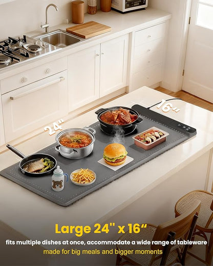Upgrade Graphene Large Food Warming Mat 500W 24"x16" with Insulation Pad for Countertop, Chafing Dishes for Buffet, Food Warmer for Parties, Portable Heating Pad for Kitchen, 6-Level Temp 6-Hour Timer