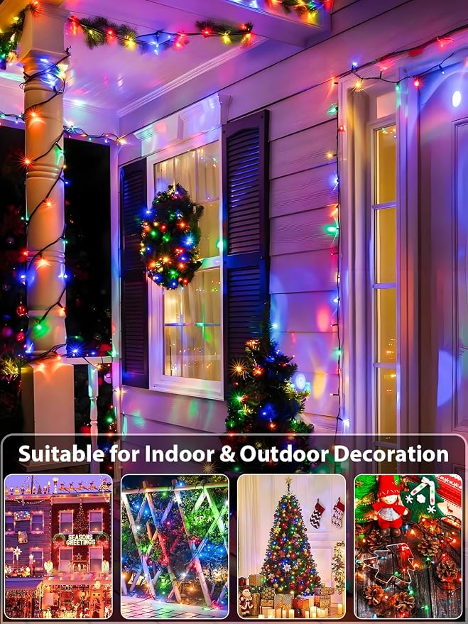 165 FT 500 LED Christmas Lights String Indoor Outdoor Waterproof Multicolor | Timer and Memory Function, 8 Modes Green Wire Twinkle Lights for Xmas Tree Fence Pillar Bedroom Garden Holiday Party Decor