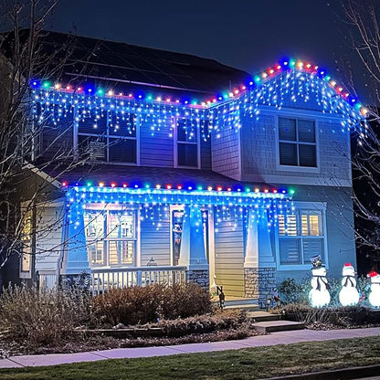 132ft Icicle Lights for Outside, Blue and White Christmas Lights Outdoor Indoor, 1280 LED Twinkle String Light with 240 Drops Curtain Light for Thanksgiving Room Home Wall Bedroom Window Decoration