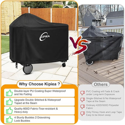 Kipiea 600D Heavy Duty Grill Cover for Weber 22 Inch Premium Charcoal and Smart Charcoal Grill - Performer Grill Cover with 4 Buckles, Wind Resistant Anti UV & No Tears(49" W X 25.5" D X 40" H)