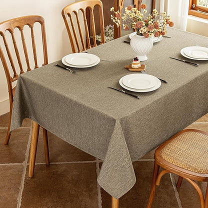 Seenus Faux Linen Fabric Table Cloth for 4-6 Seats Rectangle Table, Water Resistant & Wipeable Rectangular Tablecloth for Dining Kitchen Garden Outdoor, 54 x 72 Inch, Mocha