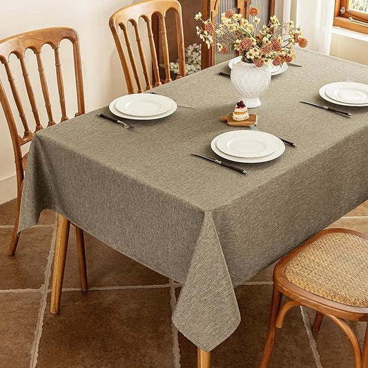 Seenus Faux Linen Fabric Table Cloth for 4-6 Seats Rectangle Table, Water Resistant & Wipeable Rectangular Tablecloth for Dining Kitchen Garden Outdoor, 54 x 72 Inch, Mocha