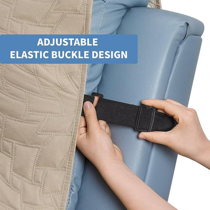 CUCRAF Non Slip Quilted Sofa Cover, Water Resistant Slipcover Furniture Protector for 2 Cushion Sofa Pet Friendly, Washable Couch Cover with Adjustable Elastic Straps (Medium Loveseat, Beige)