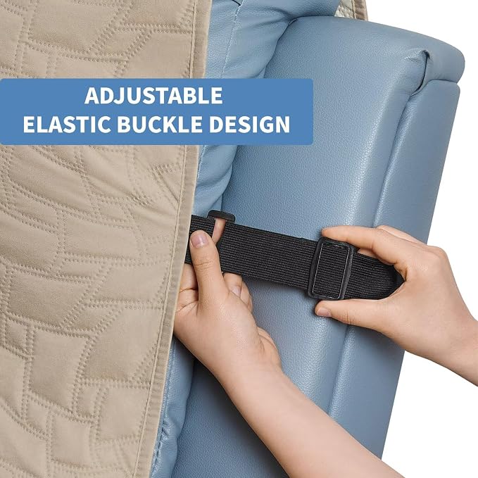 CUCRAF Non Slip Quilted Sofa Cover, Water Resistant Slipcover Furniture Protector for 1 Cushion Sofa Pet Friendly, Washable Couch Cover with Adjustable Elastic Straps (Medium Recliner, Beige)
