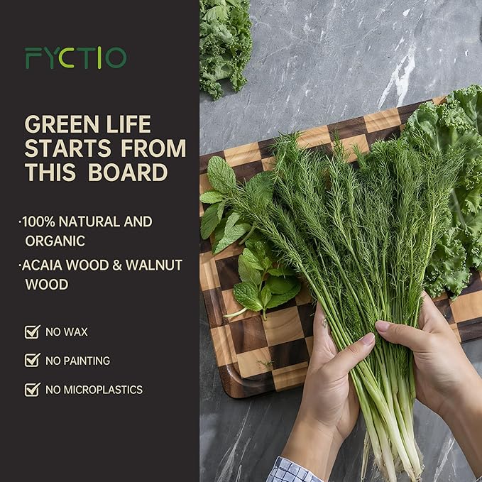 Checkered Cutting Boards for Kitchen, 1.4“ Thickened Wooden Chopping Board with Juice Grooves & Handles, Butcher Block for Meat, Vegetables and Fruits with Gift Box, 16" x 11"×1.4"