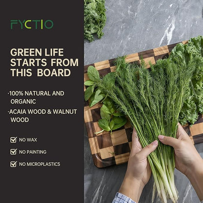 Checkered Cutting Boards for Kitchen, 1.4“ Thickened Wooden Chopping Board with Juice Grooves & Handles, Butcher Block for Meat, Vegetables and Fruits with Gift Box, 16" x 11"×1.4"