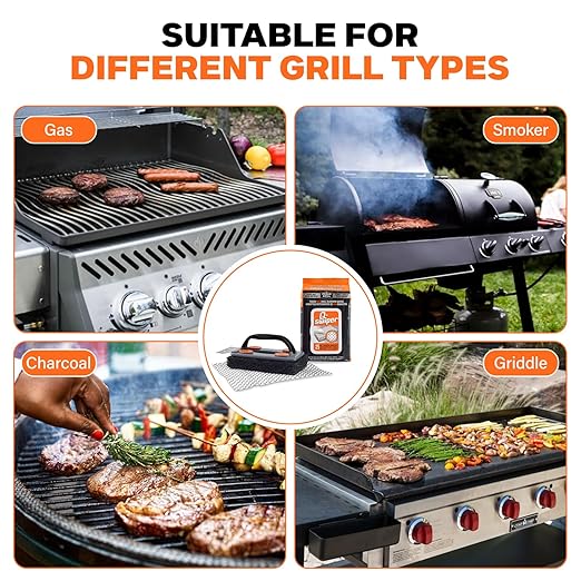 Proud Grill Q-Swiper BBQ Grill Cleaner Set - 1 Grill Brush with Scraper and 25 BBQ Grill Cleaning Wipes, Bristle-Free & Wire-Less, Safe Way to Remove Grease and Grime, Ideal Mens Birthday Gifts