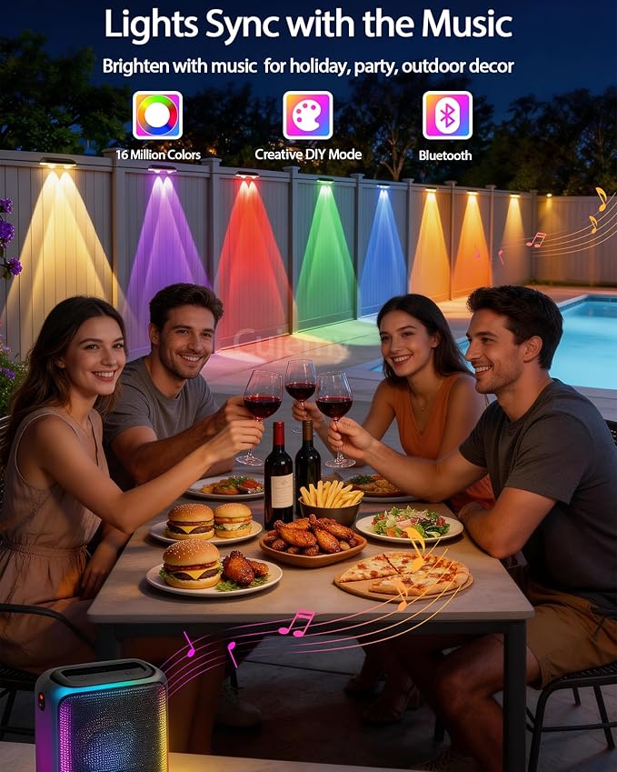 Outdoor Fence Lights 8 Pack, 50ft Smart RGB Outdoor Lights, APP, Remote Control, IP67 Waterproof LED String Light with Timer for Wall Deck Step Patio Railing Yard Stairs Pool Christmas Decor