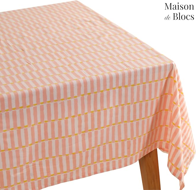 100% Cotton Hand Block Printed, Tablecloth for Kitchen, Dining, Table Cover for Parties, Chritmas, Weddings, Barbecues and Summer picnics Table Cloth (Pink)