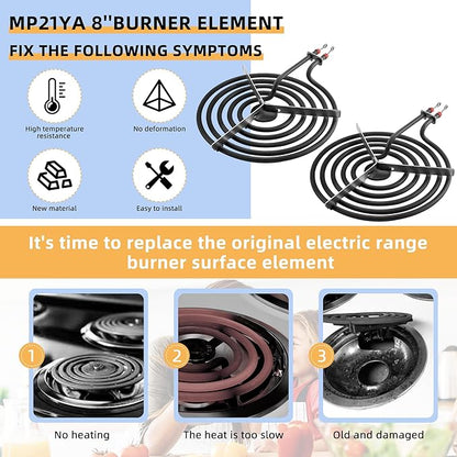 2 Pack MP21YA Electric Range Burner Element Unit 8" Replacement Fit for Hard-wick & Ken-more & May-tag & Nor-ge & Whirl-pool Electric Range Stove - Fit MP22YA Stove Burner by AMI PARTS