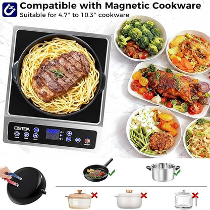 OSTBA Portable Induction Cooktop 1800W, Countertop Induction Burner | 10 Power Levels, 120-460°F Temperature Control, 3H Timer, Boil and Keep Warm Functions, ETL Certified