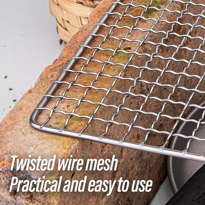 TiTo Titanium BBQ Net Grill Portable Ultralight Non-Stick Meat Grill Grate for Home Garden Outdoor Camping Picnic Hiking Charcoal Holder with Storage Bag (A)