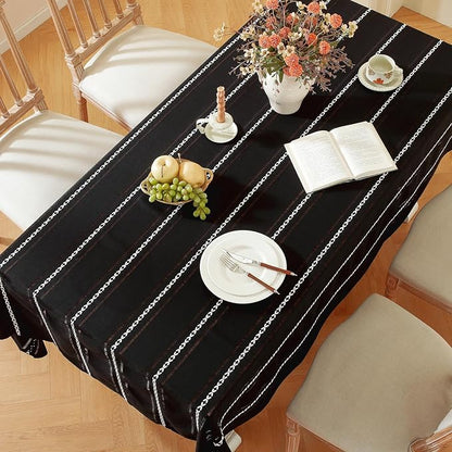 Chassic 60 x 104 inches Farmhouse Style Linen tablecloths, Wrinkle Resistant Washable Dining Room Table Cloths for 6 Foot Rectangle Tables - Hemstitch Black