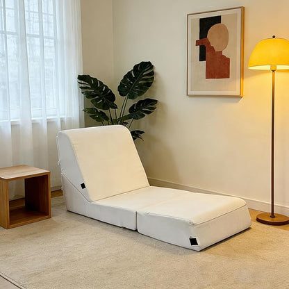 jela Luxury Indoor Chaise Lounge, Foldable Sofa Bed Chair with Soft Foam & Machine Washable Cover (Miss Sand)