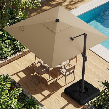 10x10FT Cantilever Outdoor Umbrella, 360° Rotating Large Offset Square Patio Umbrella, Ideal for Garden Backyard Deck Courtyard, Brown