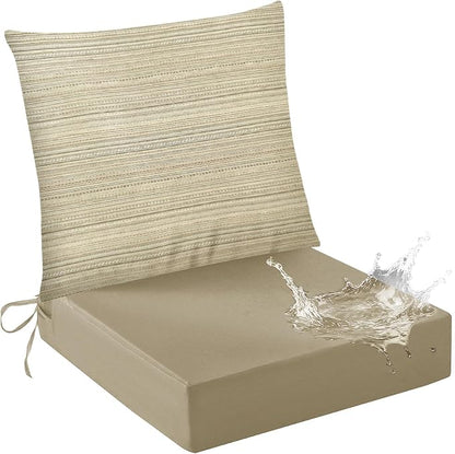 Bcareself Outdoor Deep Seat Cushion Set Waterproof & Fade Resistant Patio Furniture Cushions with Removable Cover Adjustable Straps Rain-Proof Seat Pad Back Cushion for Chair Sofa Porch 22 x 22 Beige