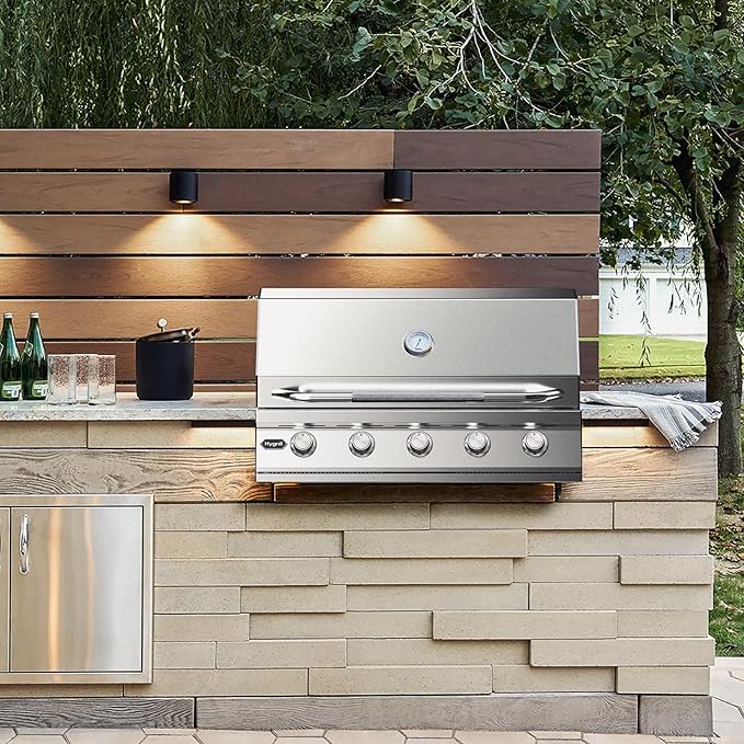 Hygrill STD Series 40-Inch Built In Grill, Stainless Steel 5-Burner Grill Head for Outdoor Kitchen, 70,000 BTU, Liquid Propane