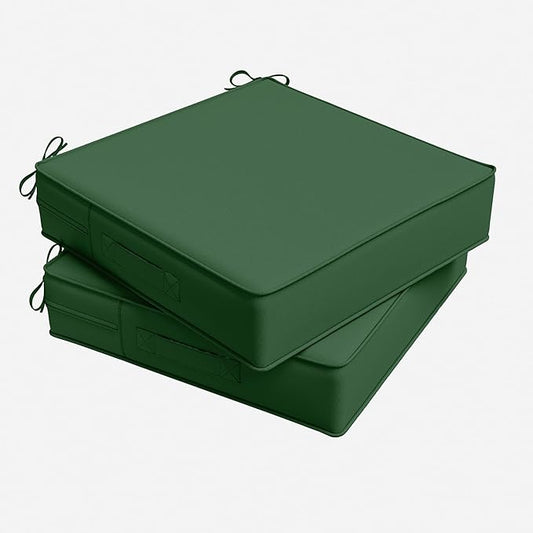 Outdoor Chair Cushion 24 x 24 x 5 Inches Patio Furniture Outdoor Waterproof Seat Cushion, Patio Chair Cushion with Handles and Ties, Square Dining Chair Cushion Set of 2, Green