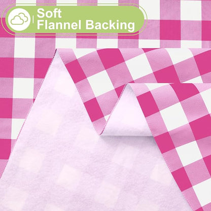 Smiry Picnic Table Cloth, Vinyl Tablecloths with Flannel Backing, 52"x70" | Waterproof Rectangle Table Cloth, Wipeable Buffalo Plaid Table Cover for Indoor and Outdoor (Hot Pink & White)