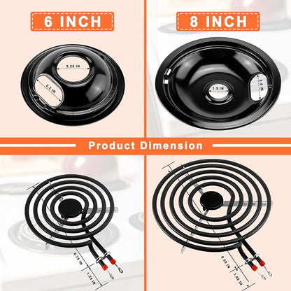 MP22YA Stove Burner & Black Porcelain Drip Pan with 330031 Receptacle Kit | Porcelain Stove Drip Pans of 4 & MP22YA Electric Range Burner Fit for Amana Whirlpool Stove, Replace W10290350 W10290353