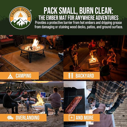 Fireside Outdoor Portable Fire Pit Mat for Under Grills - Under Grill Mats for Outdoor Grill Deck Protector, Solo Fire Pit Accessories, Fireproof Mats, BBQ Pits, Firepit - Ember Mat, 67"x60"