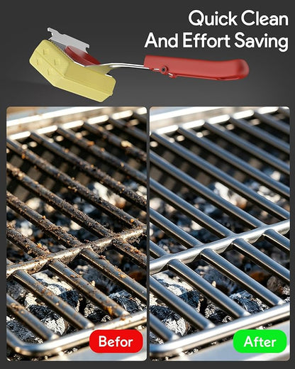 Grill Brush Bristle Free, Steam Grill Cleaning Brush with Scraper, One-Fit-All for All Grate Type, BBQ and Teppanyaki Accessories Cleaner for Outdoor, Two Replaceable Heads