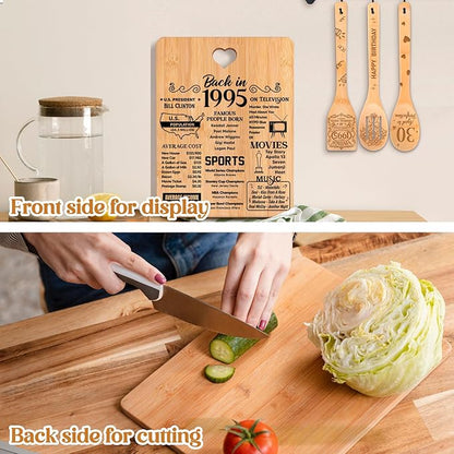 30th Birthday Gifts for Women - "Back in 1995" 30th Birthday Gifts for Men Cutting Board, Bamboo-Made Engraved "Year 1995 News" 30th Birthday Gifts