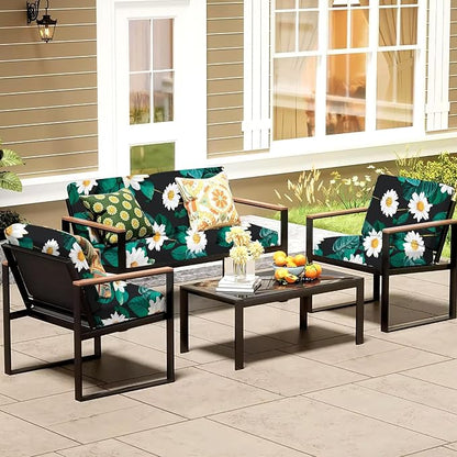 8Pcs Patio Cushion Covers, Outdoor Stretch Cushion Covers, Washable | Stretch Fit, Replacement, Washable and Reusable Furniture Protectors, Fits most patio furniture cushion covers, Cover Only